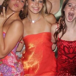 Orange/Gold Whitefix mini dress.